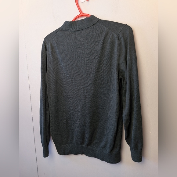MASSIMO DUTTI Men Sweater Size Large Dark Green Long Sleeve Polo 3 Buttons - Picture 7 of 10